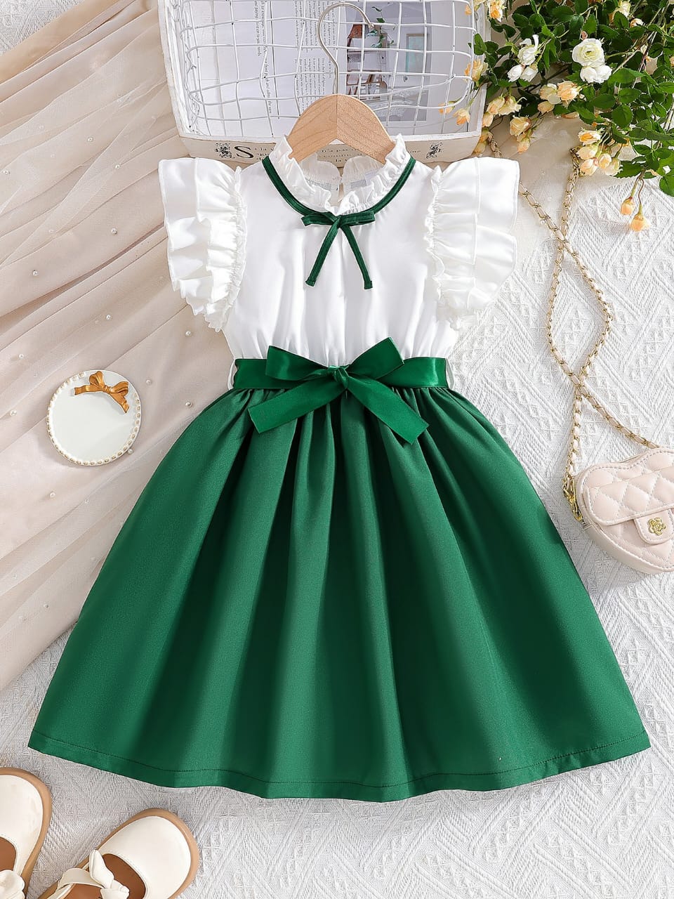 The Emerald Elegance Ruffled Party Dress