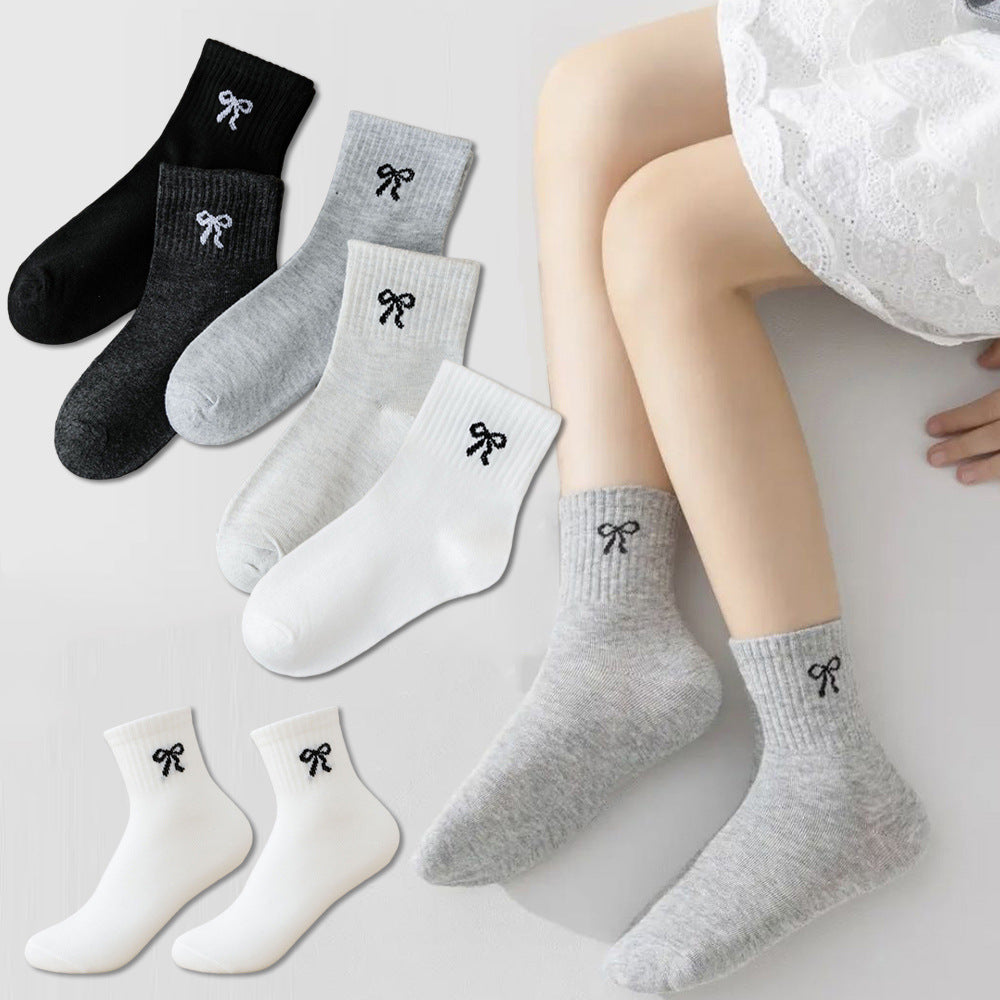 Bow Charm Cotton Crew Socks