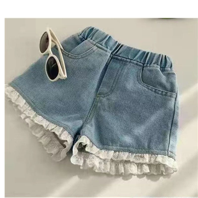 Vintage Eyelet Lace Trim Denim Shorts
