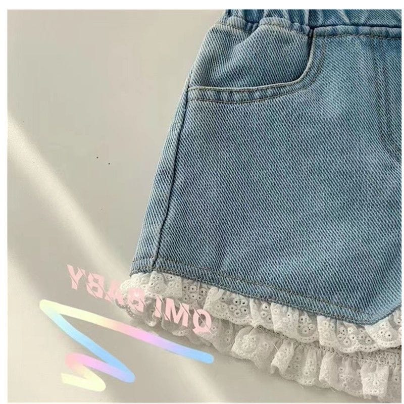 Vintage Eyelet Lace Trim Denim Shorts