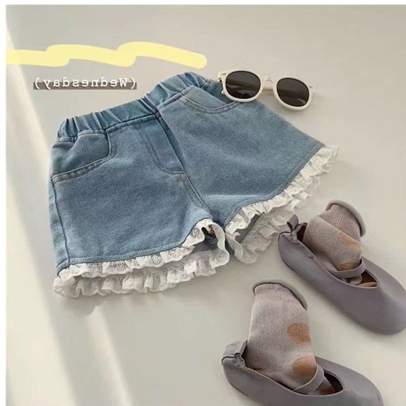 Vintage Eyelet Lace Trim Denim Shorts