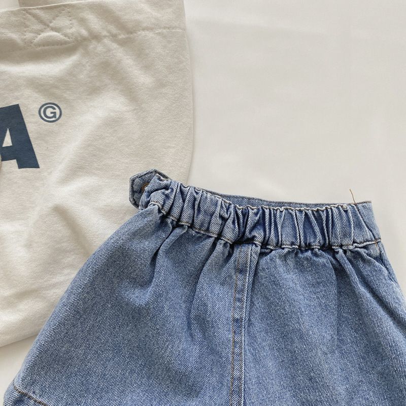 Mini Explorer Asymmetric Denim Skort | Kids Medium Wash Jean Shorts Skirt