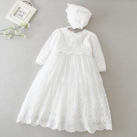 Elegant Vintage Lace Christening Gown & Bonnet Set