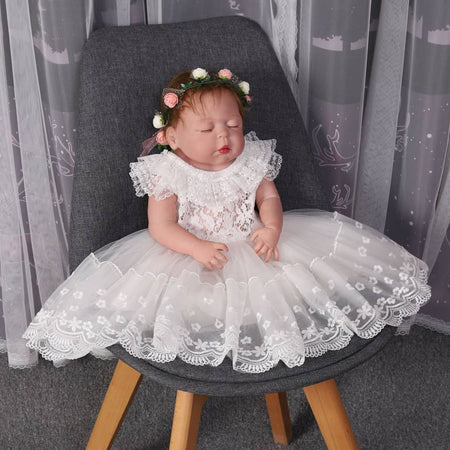 Sleeveless Vintage Lace Baby Christening Gown & Bonnet Set