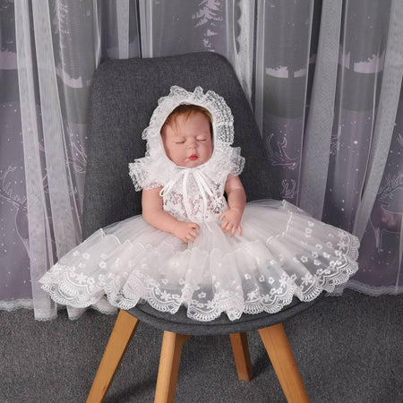 Sleeveless Vintage Lace Baby Christening Gown & Bonnet Set