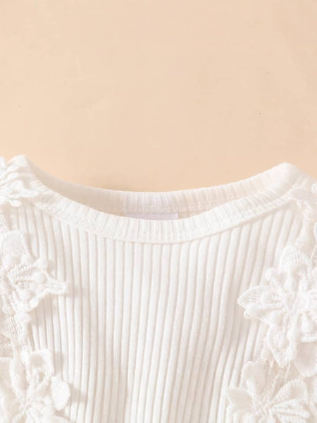 Baby & Toddler Girls Long Sleeve Ribbed Knit Lace Tulle Dress with Matching Headband Set – Ivory White