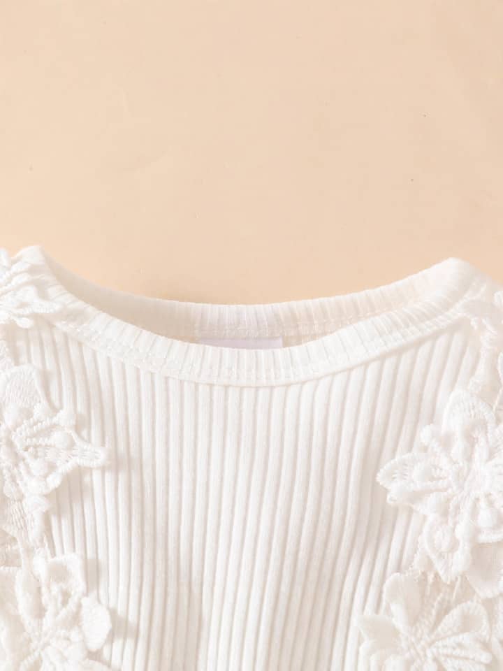 Baby & Toddler Girls Long Sleeve Ribbed Knit Lace Tulle Dress with Matching Headband Set – Ivory White