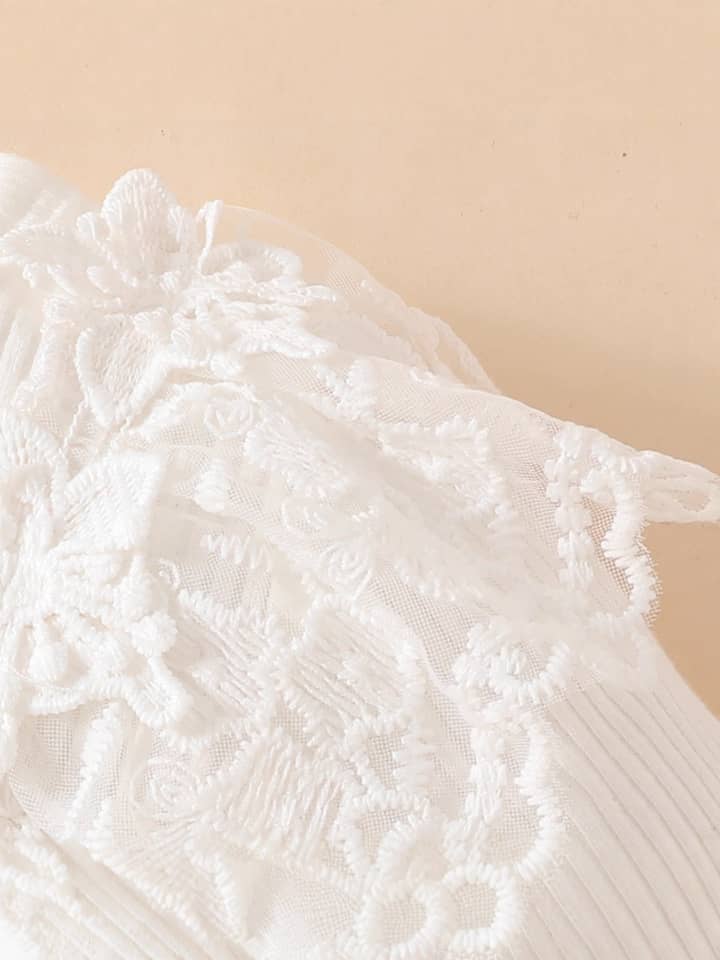 Baby & Toddler Girls Long Sleeve Ribbed Knit Lace Tulle Dress with Matching Headband Set – Ivory White