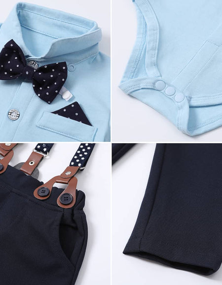 Gentleman's Grace: Baby Boy Formal Suspender & Bowtie Outfit Set (4-Piece) Longsleeve