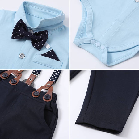 Gentleman's Grace: Baby Boy Formal Suspender & Bowtie Outfit Set (4-Piece) Longsleeve