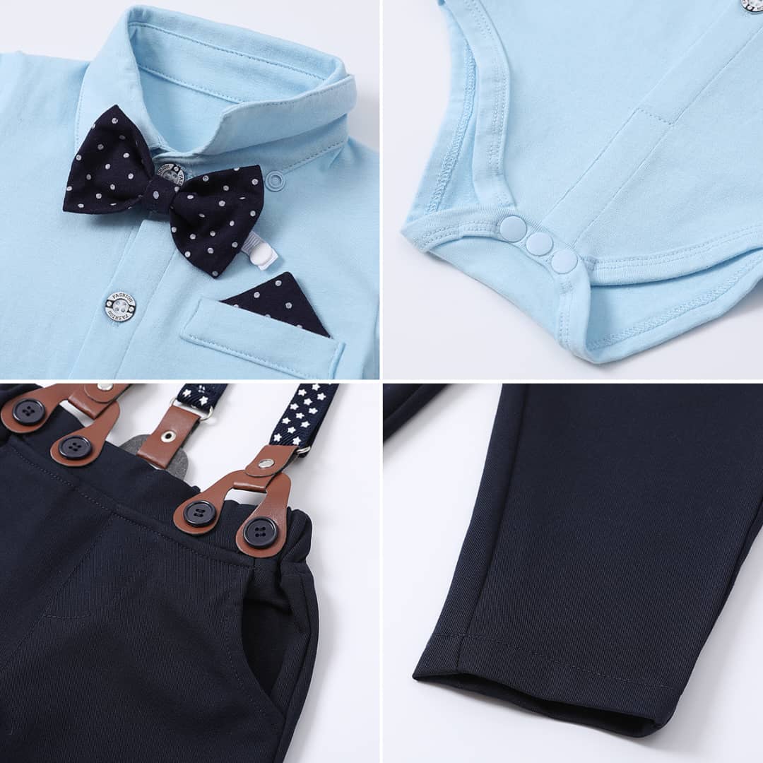 Gentleman's Grace: Baby Boy Formal Suspender & Bowtie Outfit Set (4-Piece) Longsleeve