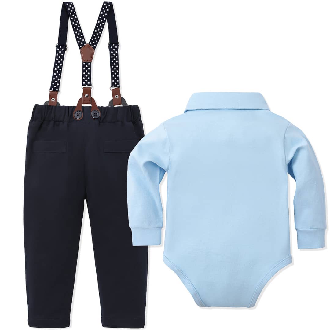 Gentleman's Grace: Baby Boy Formal Suspender & Bowtie Outfit Set (4-Piece) Longsleeve