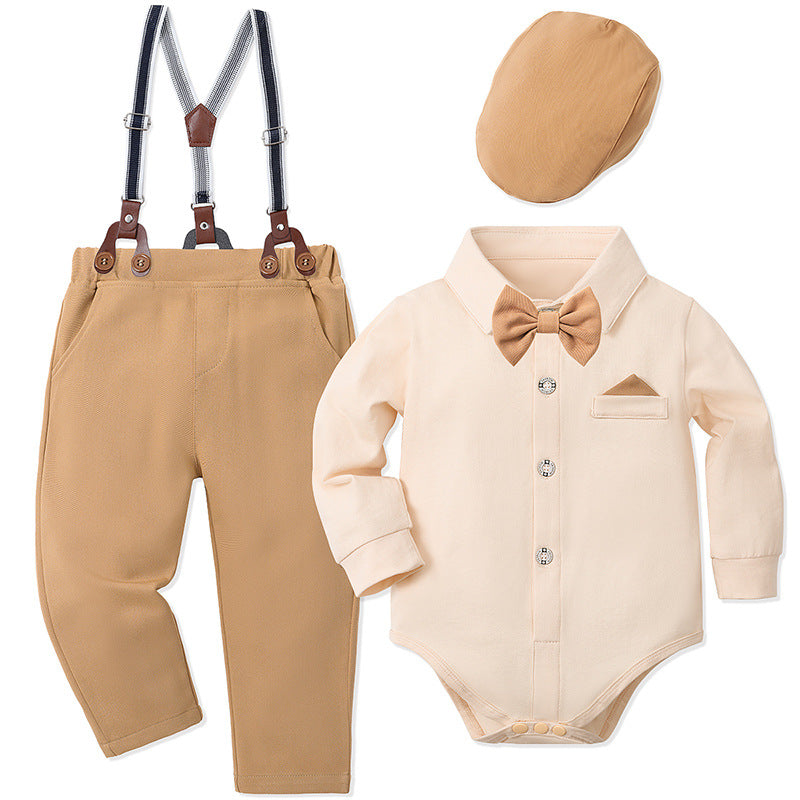 Gentleman's Grace: Baby Boy Formal Suspender & Bowtie Outfit Set (4-Piece) Longsleeve