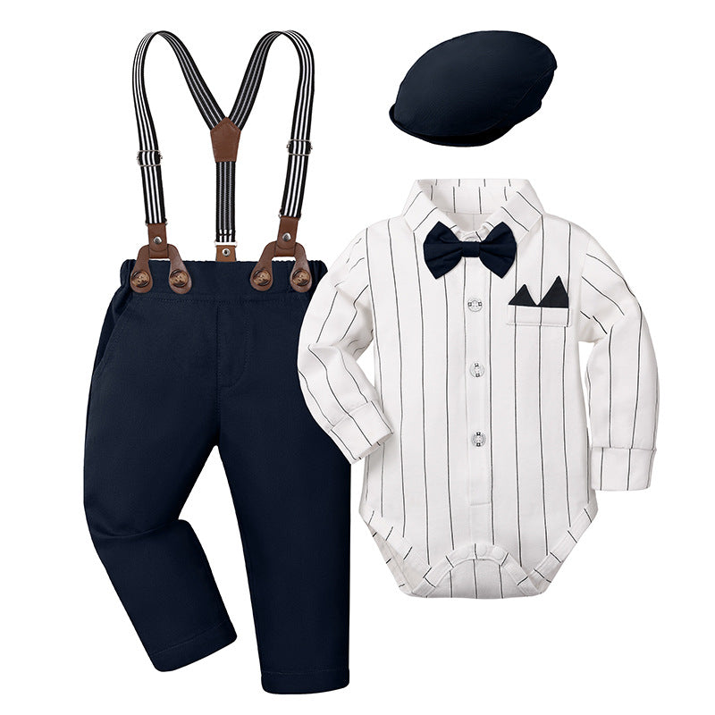 Gentleman's Grace: Baby Boy Formal Suspender & Bowtie Outfit Set (4-Piece) Longsleeve