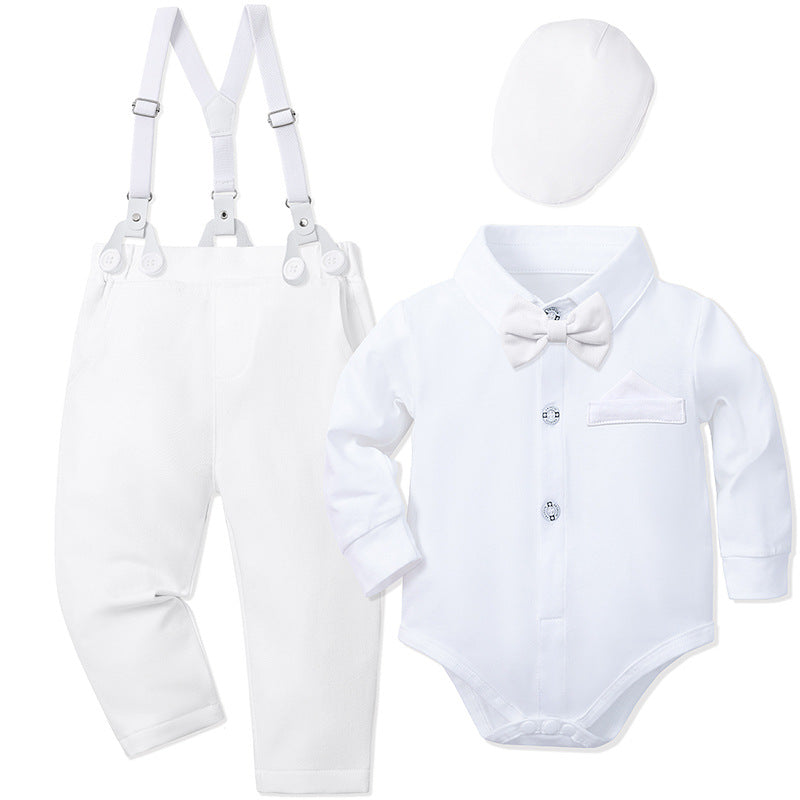 Gentleman's Grace: Baby Boy Formal Suspender & Bowtie Outfit Set (4-Piece) Longsleeve