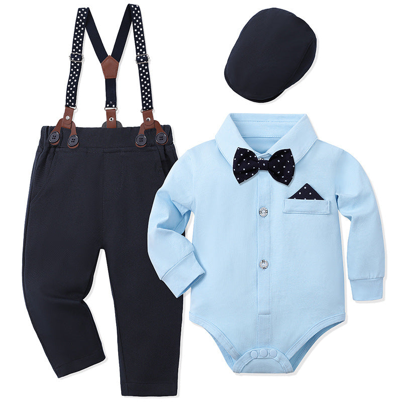 Gentleman's Grace: Baby Boy Formal Suspender & Bowtie Outfit Set (4-Piece) Longsleeve