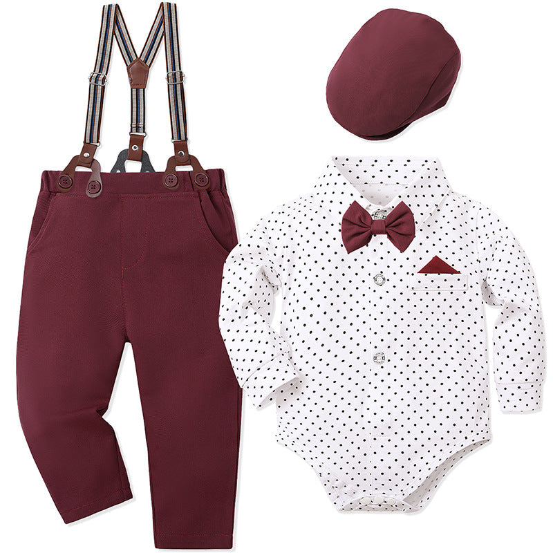 Gentleman's Grace: Baby Boy Formal Suspender & Bowtie Outfit Set (4-Piece) Longsleeve
