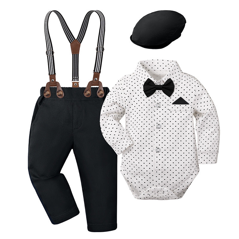 Gentleman's Grace: Baby Boy Formal Suspender & Bowtie Outfit Set (4-Piece) Longsleeve