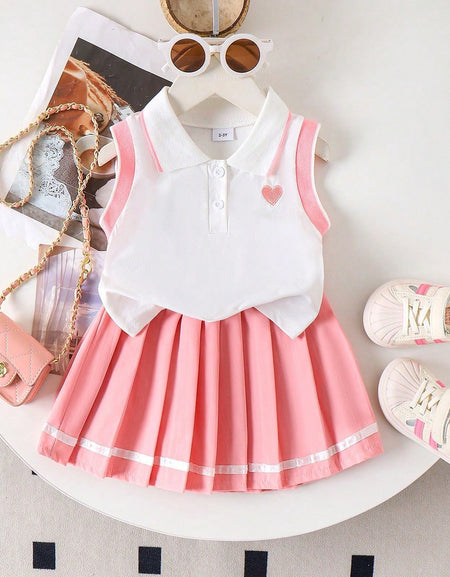 Sleeveless Polo & Pleated Skirt Tennis Set