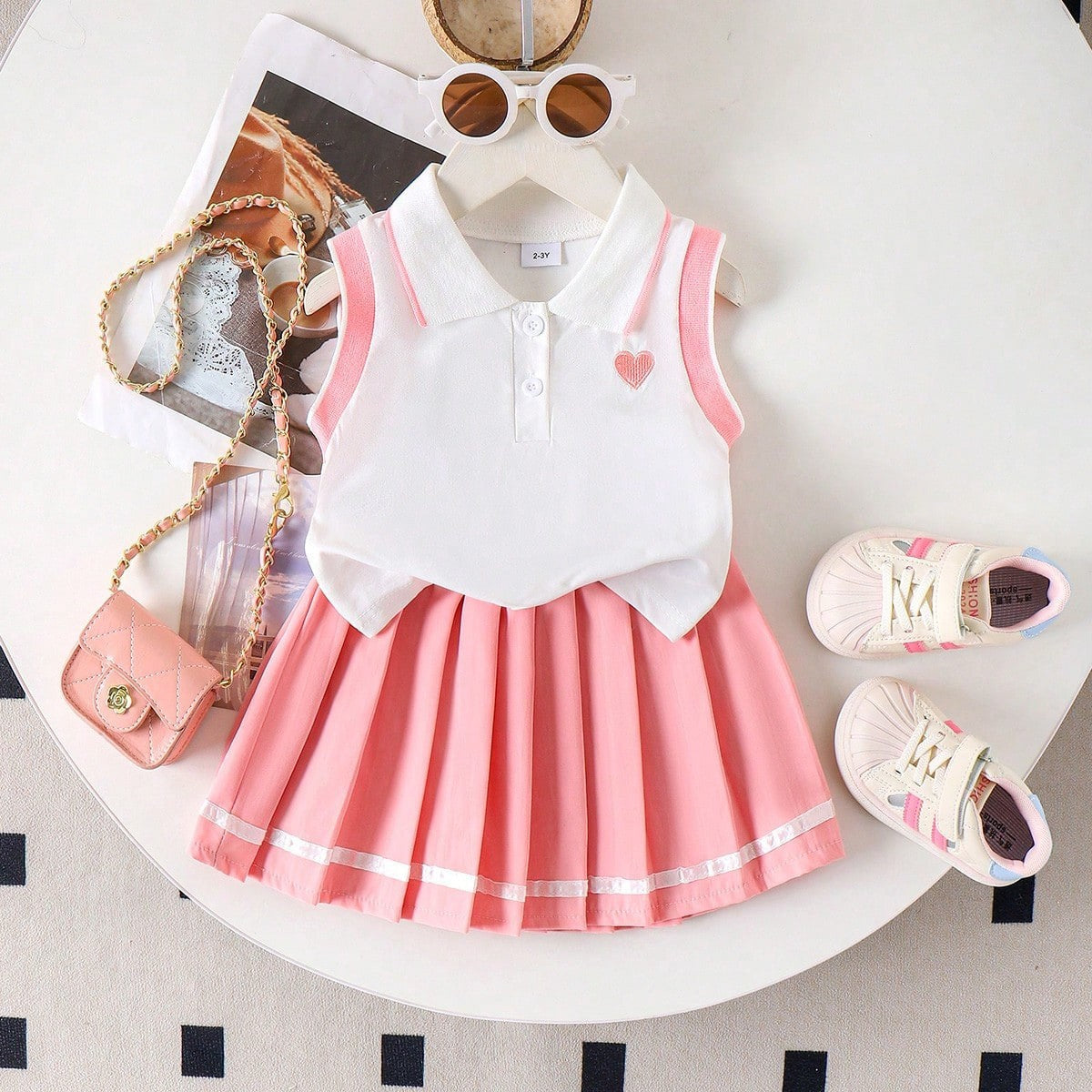 Sleeveless Polo & Pleated Skirt Tennis Set