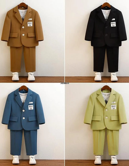 Boys Pant, Jacket & Vest Suit Set with Necklace