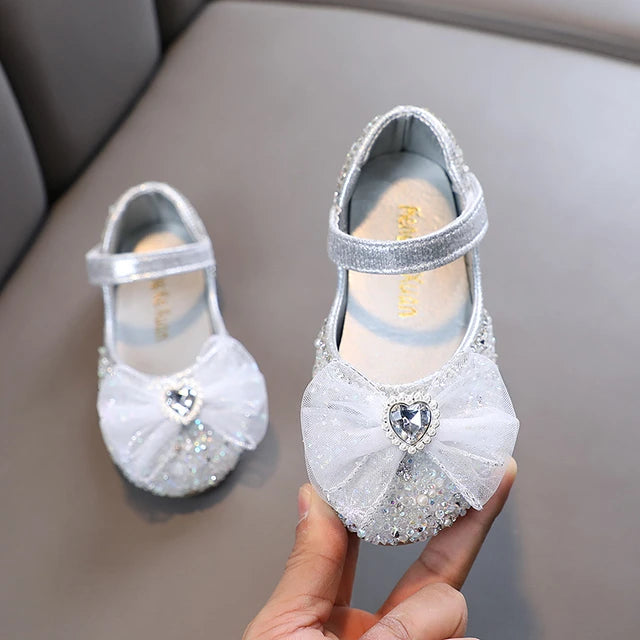Stunning Rhinestone Mesh Bow Princess Shoe