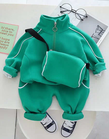 Dapper Boys Solid Color Top, Pant& Crossbag Tracksuit Set