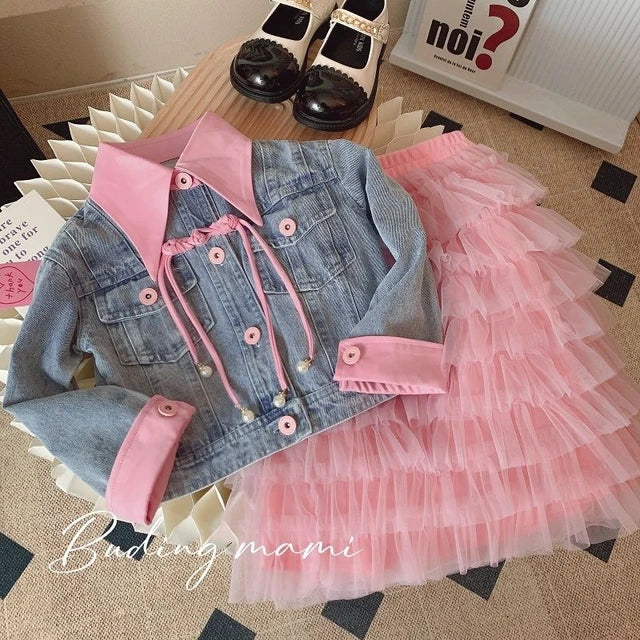 Layered Tutu Skirt and Denim Jacket Set