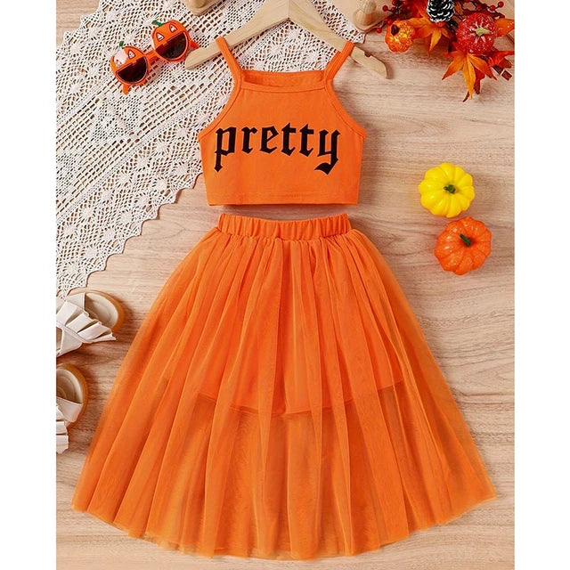 Pretty Sleeveless Crop Top& Layered Tulle Skirt