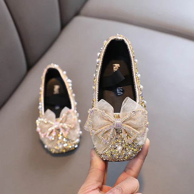 Pearl Studded Bowknot Princess Shoe