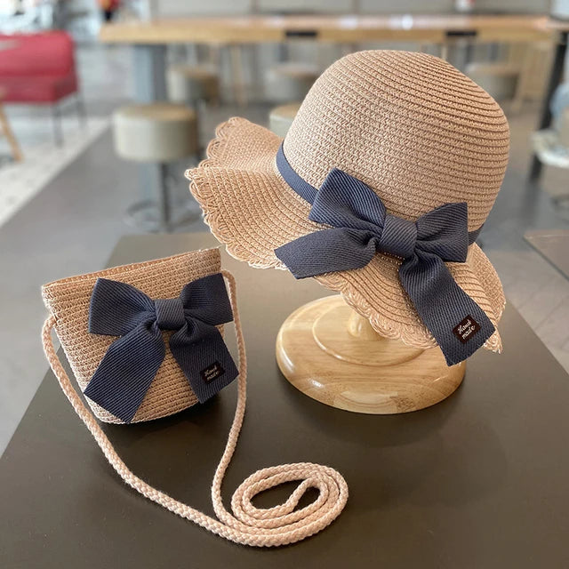 Bow Detailed Straw Hat And Bag Set