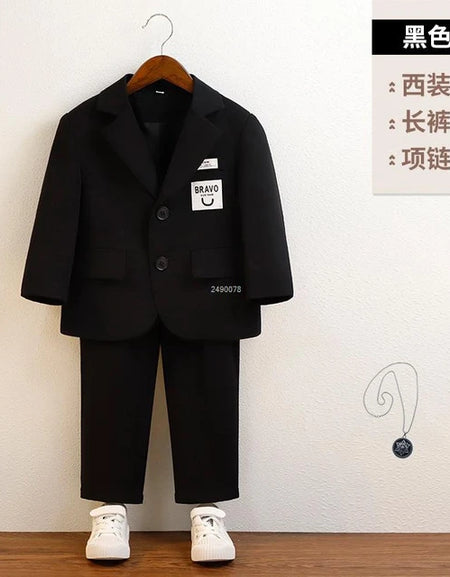 Boys Pant, Jacket & Vest Suit Set with Necklace