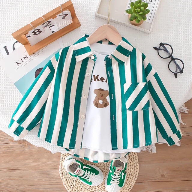 Boys Striped Shirt, Vest and Pants Set