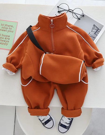 Dapper Boys Solid Color Top, Pant& Crossbag Tracksuit Set
