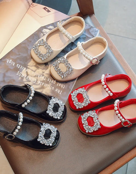 Luxurious Square Crystal Pearl Strap Glossy Shoe.