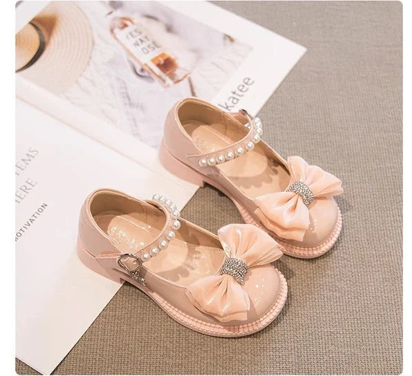 Rhinestone Satin Bowknot Pearl Strap Shoe