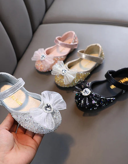 Stunning Rhinestone Mesh Bow Princess Shoe