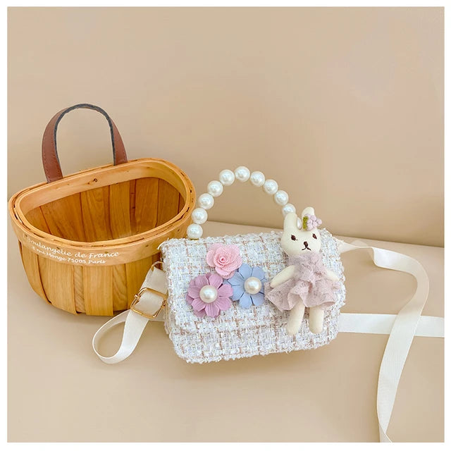 Tweed Bunny Pearl Handle Mini Square Bag