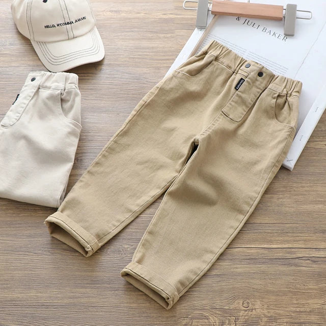 Unisex Solid Color Loose Khaki Pants.
