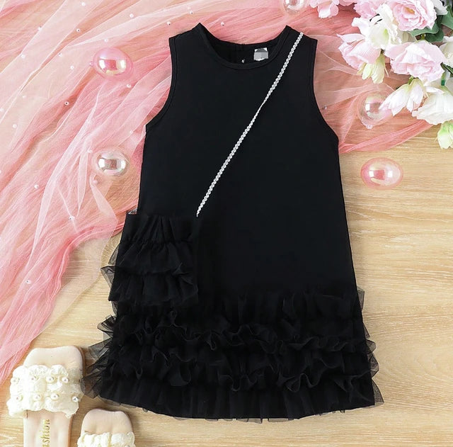 Sleeveless Ruffle Hem Dress with Bag Set