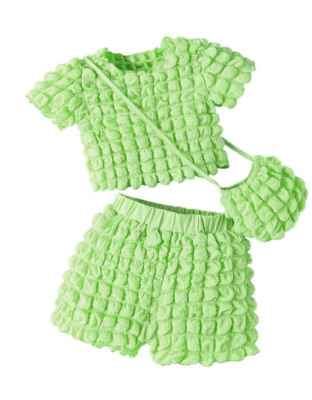 Bubble Textured Top and Shorts Set with Bag