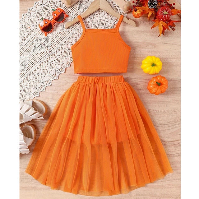 Pretty Sleeveless Crop Top& Layered Tulle Skirt