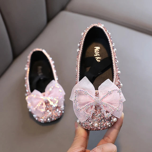 Pearl Studded Bowknot Princess Shoe