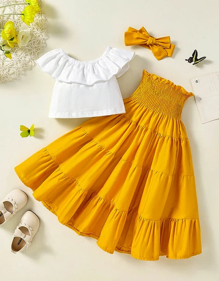 Off Shoulder Top, Smokey  Maxi Skirt & Headband Set