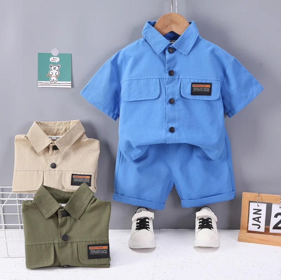 Chest Flap Shirt and Shorts Set