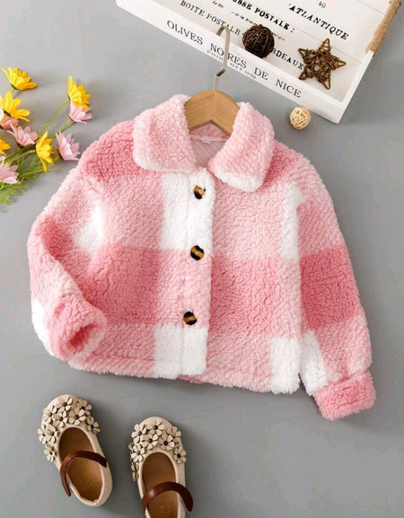 Girls Buffalo Plaid Print Lapel Button Down Jacket