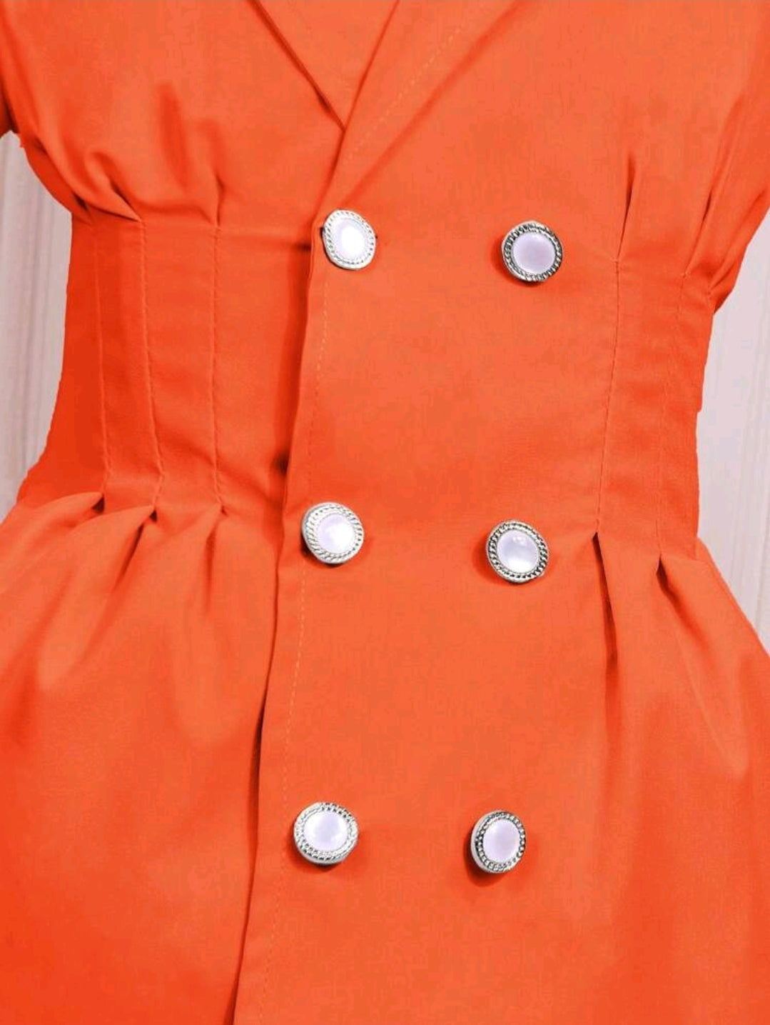 Button Detail Double Breasted Blazer Dress With Beret.