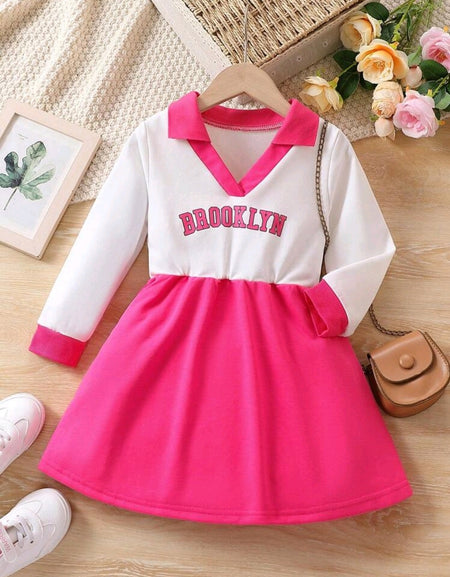 Two Tone Brooklyn Inscribed Long Sleeved Dress