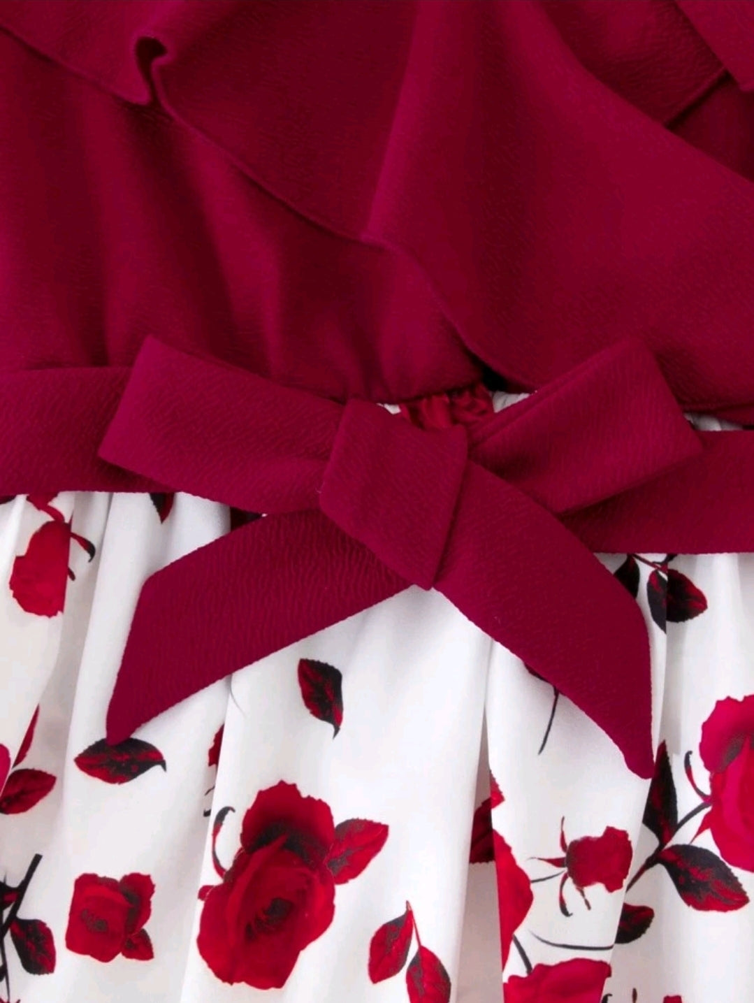 Flowery Ruffle Trim Belt Wrap Dress