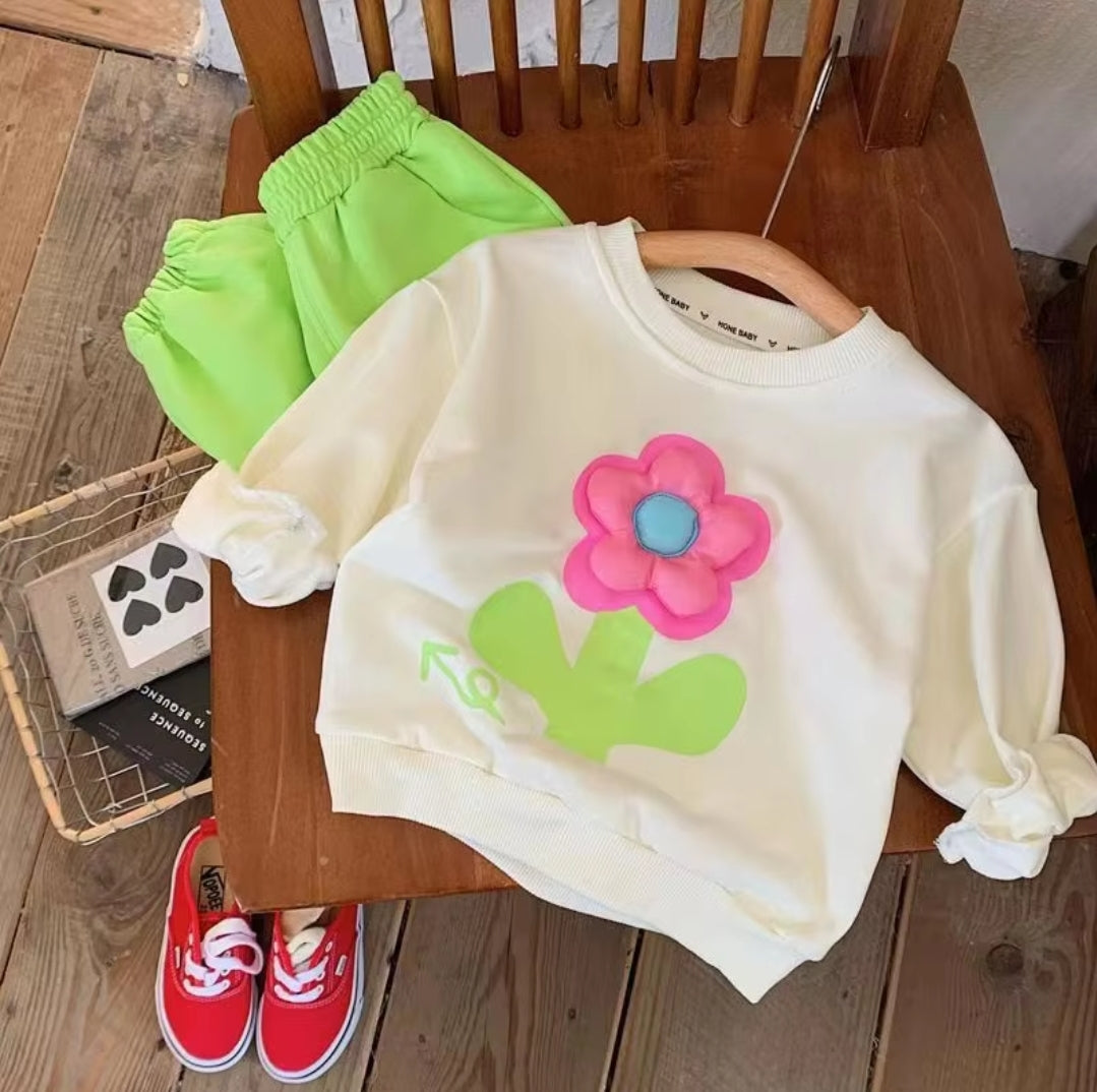 3D Flower Sweatshirt and Sweatpants Set